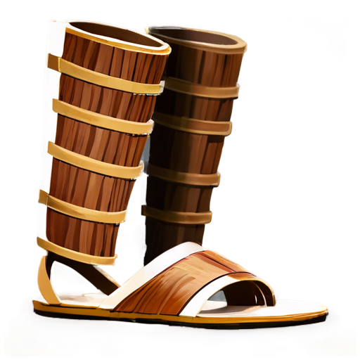 Medieval simple roman knee-length sandals made of tree bark stripes - icon | sticker