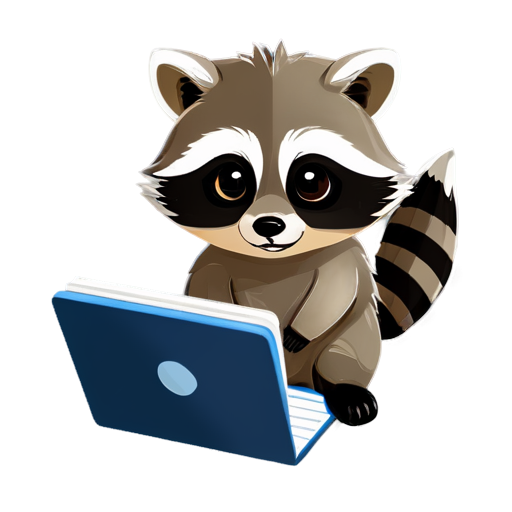 A raccoon was lying on the table with a notebook and saying "easy" on its head - icon | sticker