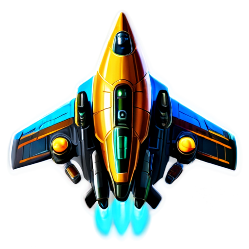 image of a spaceship for a game in the style of the Space Rangers game series, top view, position of the ship's bow from above, partially cartoon style - icon | sticker