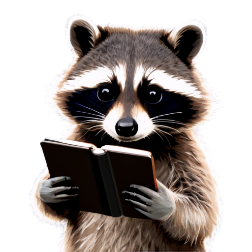 A raccoon takes a notebook and says "easy" on its head - icon | sticker