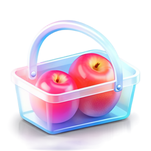 a schematic image for the website of a basket with a handle containing pink fruits - icon | sticker