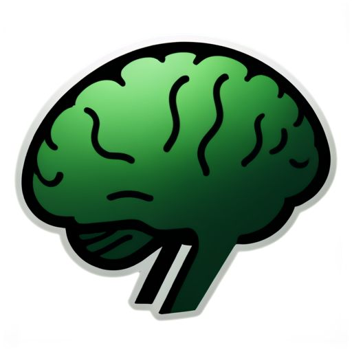 Create an AI application icon featuring a side profile of a brain with a modern, intelligent aesthetic. The icon will serve as both an app launcher and chat avatar for an AI enterprise. Key design elements: Main subject: Detailed side view of a brain Background: Deep forest green (boreal forest tone) Circuit elements: Neural nodes connected by weighted circuit lines with flow effects Visual style: Minimalist with organic curves Special effects: Incorporate data streams, light rays and particle elements The overall design should convey advanced AI capabilities while maintaining visual elegance and clarity. - icon | sticker