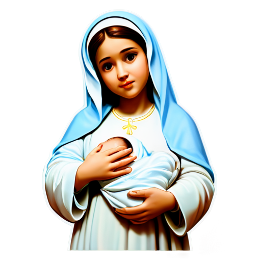 simple and elegant for the app “Stella Maris” that includes the image of the Virgin Mary holding the baby Jesus, elements that people can quickly identify that the app is a radio/podcast. - icon | sticker