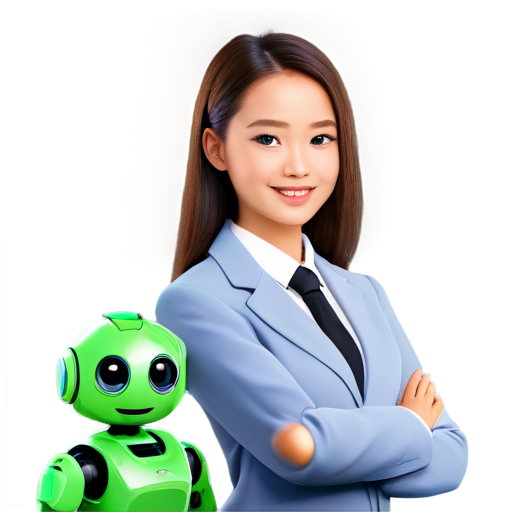 Let's create a character with a green color scheme & global & AI(Robot) & secretary-like feel & friendly appearance(cute and smile). It would be good if it's in 3D. - icon | sticker