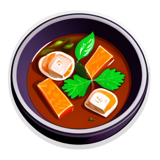 Fish soup with am fish boiled in chav grass with slices of yam berry. - icon | sticker