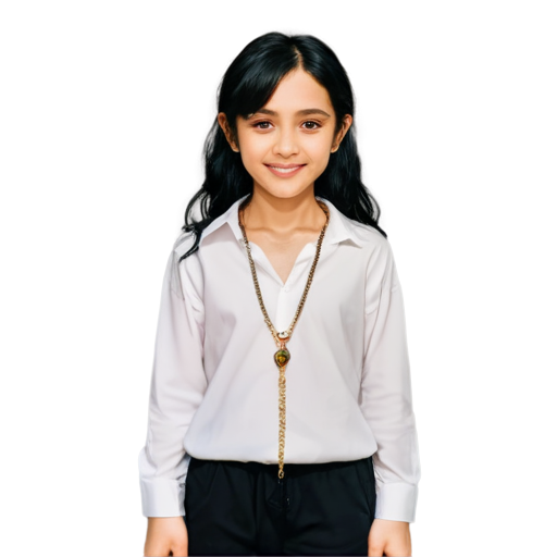 Art realism, Young male elf, long black hair, green eyes, ruby ​​drop earrings in his ears, in a white, loose shirt and black pants, chains on his neck, he smiles and holds out his hand, girl - icon | sticker