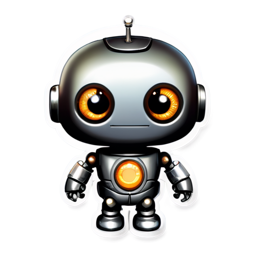 A cute robot with an open head and a nut in its brain - icon | sticker