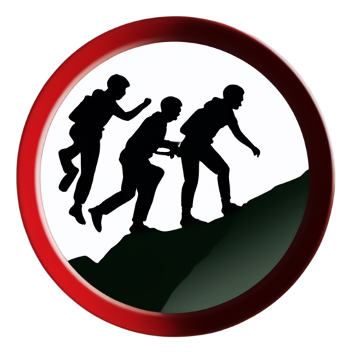 Emblem group of persons, students, round on background, stylized, local climbing group, emblem without text - icon | sticker