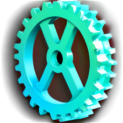 gears icon, white color, emerald blue green background is monochromatic and the icon on it is white, light, shining, realistic style - icon | sticker