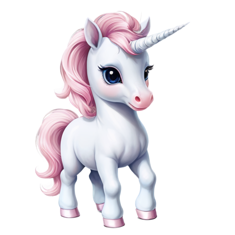 cute white baby unicorn with pastel pink mane - icon | sticker