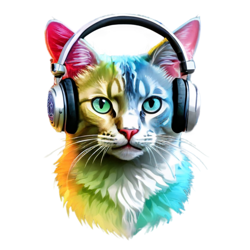 A rainbow cat head with headphones - icon | sticker