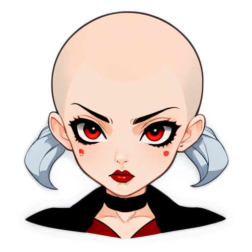 Bald Anime vampire face girl with red eyes and lips and dark makeup - icon | sticker