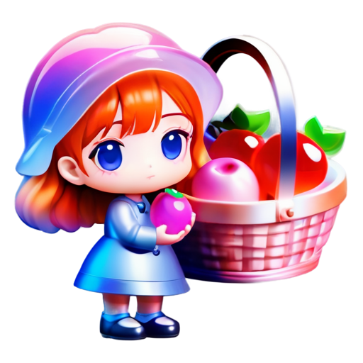 girl with a basket of pink fruits - icon | sticker