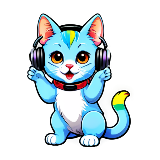 A rainbow cat with headphones and singing - icon | sticker