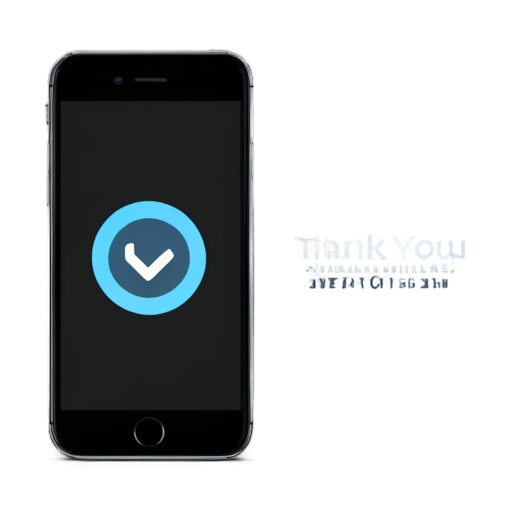 Create a professional, minimalist concluding slide for a QA specialist's presentation on a mobile app. The slide should feature the word 'Thank you' in a clean and welcoming font. Include a graphic of a smartphone displaying a sleek, modern app interface, symbolizing quality and attention to detail in mobile app development. Add subtle elements like a checkmark or thumbs-up icon to represent quality assurance and successful completion. Use soft, calming colors, such as blues or pastels, to keep the slide friendly and professional. Ideal for the final slide in a presentation - icon | sticker