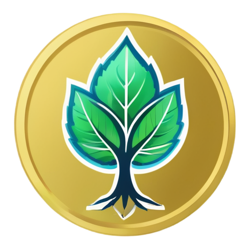 An icon for the BEO cryptocurrency project, reflecting the theme of investment and sustainable growth. The central element is a stylized leaf or tree embedded in a coin. The color palette includes blue and green tones, symbolizing nature and progress." - icon | sticker