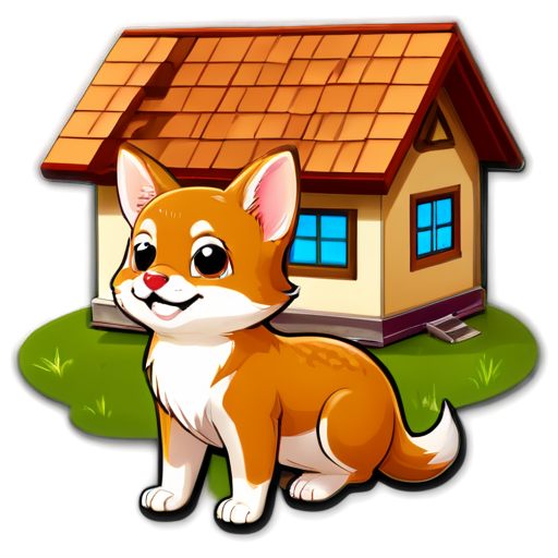 There is a house on the grass and there are animals around. - icon | sticker