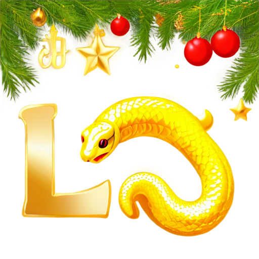 the inscription in gold letters "Love, health, prosperity!" against the background of a New Year tree and the symbol of the year - the snake - icon | sticker