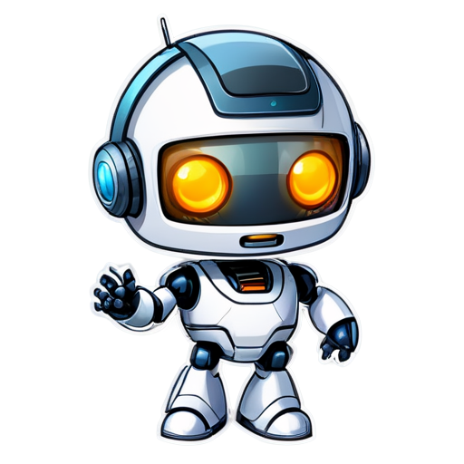 Cute robot with radar in head and microphone in hand - icon | sticker