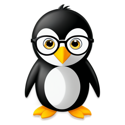 a daring penguin psychologist, male, in round glasses, in a minimalist style, in black and white colors with elements of yellow on the abdomen - icon | sticker