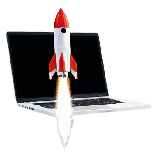 red and white rocket lunched out from a laptop screen - icon | sticker