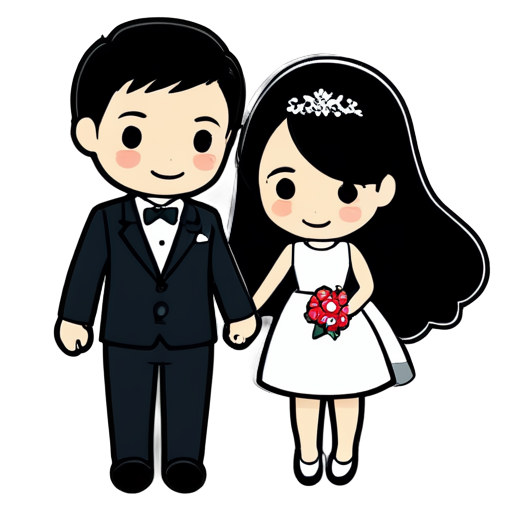 printed icon for a wedding couple whose names are Wang Yinhao and Liu Xiao. make it monochromatic and simple - icon | sticker