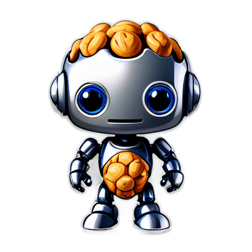 A cute robot with half of its brain made up of nuts - icon | sticker