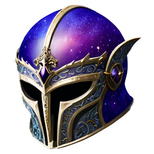 Intricate reach medieval fantasy helmet made of purple night sky - icon | sticker