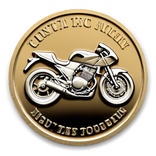 Solid gold coin featuring a fast motorbike. Embossed lettering reads: Race Token - icon | sticker