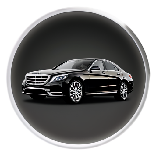 Mercedes-Benz Parking App icon with black background modern and an S class behind - icon | sticker