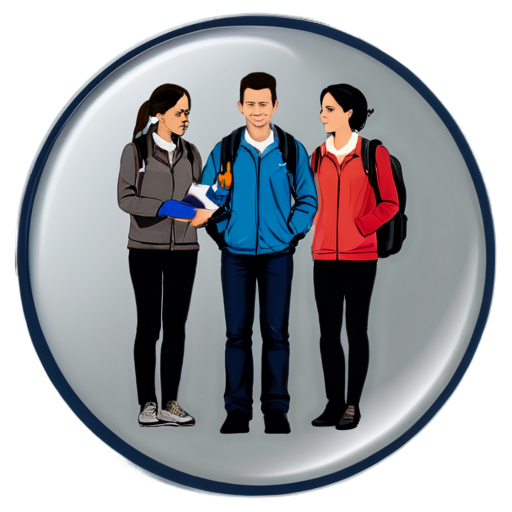 Emblem group of persons, students, round on background - icon | sticker