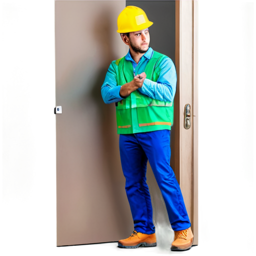 worker coming in through door facing me hard hat full body - icon | sticker