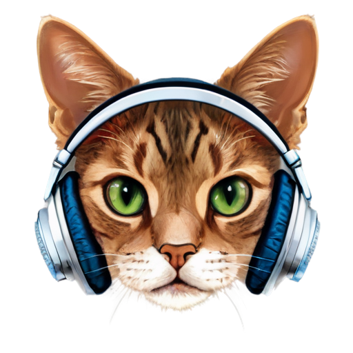 A cat head with headphones - icon | sticker