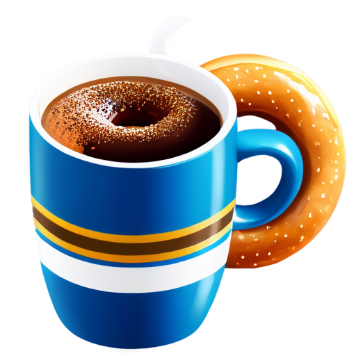 coffee in a blue mug, donut leaning up against the mug - icon | sticker