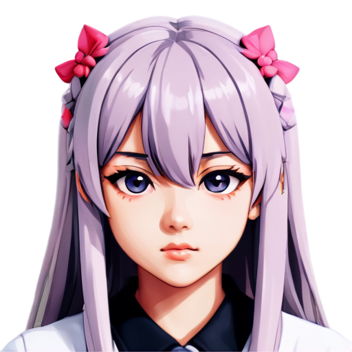 grey hair | pink hair , Inugami Kira, Natsusaki Yomi, long hair, bishoujo, illustration, pixel art, kawaii, Super Deformed, loli, cute face, focus on face - icon | sticker