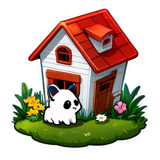 There is a house on the grass and there are animals around. - icon | sticker