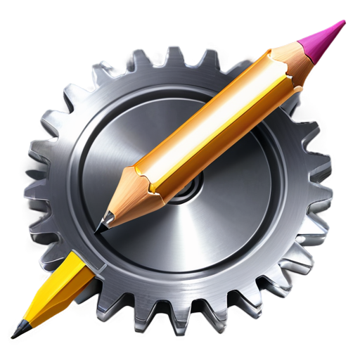 a metallic gear with a single pencil - icon | sticker