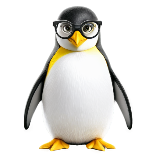 a daring penguin psychologist, male, in round glasses, in a minimalist style, in black and white colors with elements of yellow on the abdomen - icon | sticker