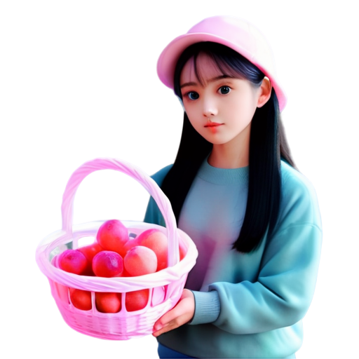 girl with a basket of pink fruits - icon | sticker