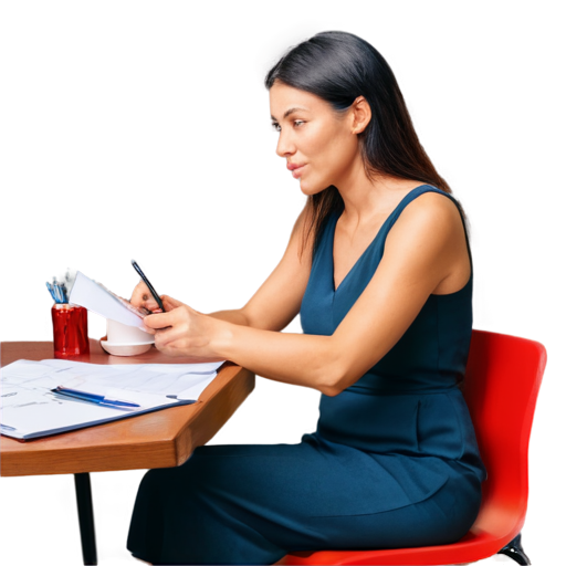 woman designer sitting um a chair, with a clipboard writing, face to face with a client chatting also sitting. there is a table between then - icon | sticker