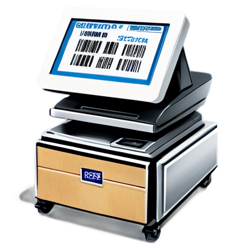 i want a desktop icon for my point of sale system for Retail and whole sale . Show a POs system withour any screen with barcode scanner Stack small multiple boxes on one side and place a shopping cart filled with multiple different items like it feels like someone is coming for shopping froma mall or departement. - icon | sticker