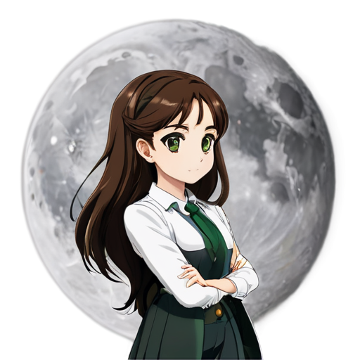 lawyer slavic brownhaired, green eyes girl with the moon on background, anime style - icon | sticker