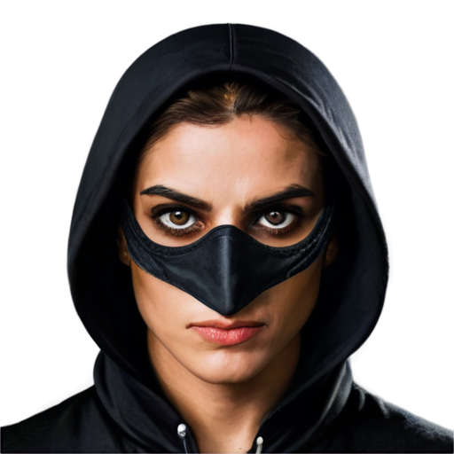 A frontal portrait of an assassin wearing a crow-beak mask and a black eye patch - icon | sticker