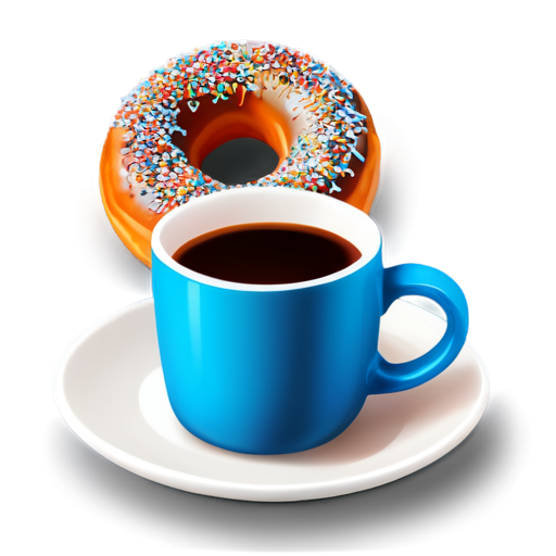 coffee in a blue mug, donut on a dish - icon | sticker