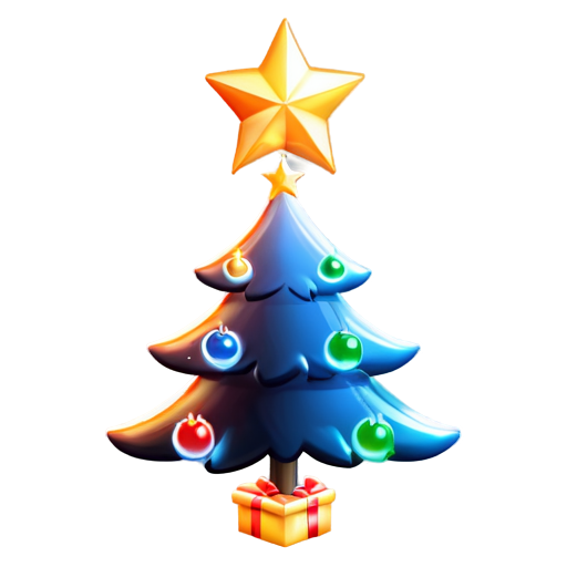 fireworks in the sky. New Year tree decorated with balls and garlands. gifts under the tree. - icon | sticker