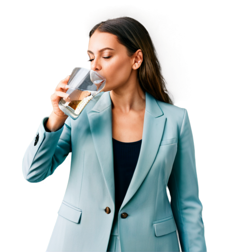 beautiful woman in an expensive suit drinks water from a glass - icon | sticker