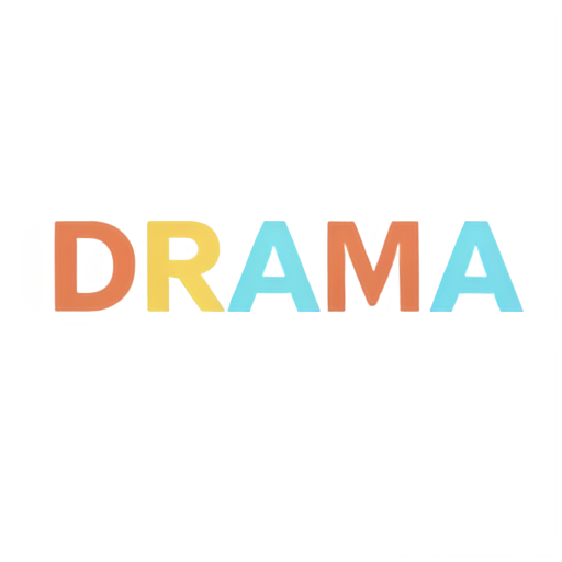 a icon which has text named "Drama Test", and there is a logo icon on the top of text, the "Drama Test" text is colorful and has style - icon | sticker