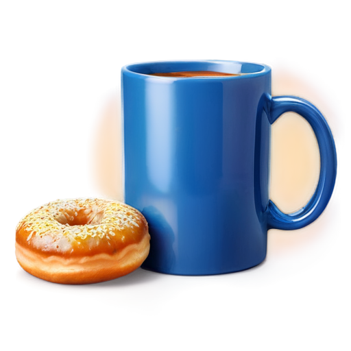 coffee in a blue mug, donut leaning up against the mug - icon | sticker