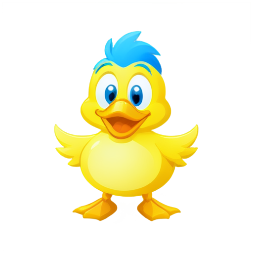 A cute, playful mascot logo for a mobile app named 'Play & Earn Cash'. The design should feature a friendly, cartoonish animal face with a smiling expression, similar to a duck with a round yellow head and a beak. The background should be transparent, with floating elements like stars, coins, and cash around the mascot to suggest fun and rewards. Optimized for an app icon style. No text or mobile phone in the design. - icon | sticker