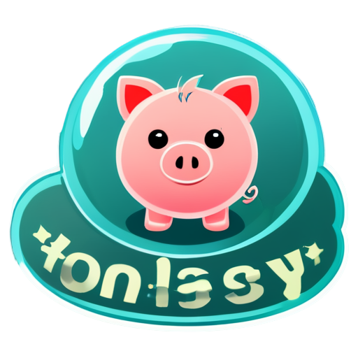 A piggy bank popped up with a bubble containing the English word 'easy' - icon | sticker